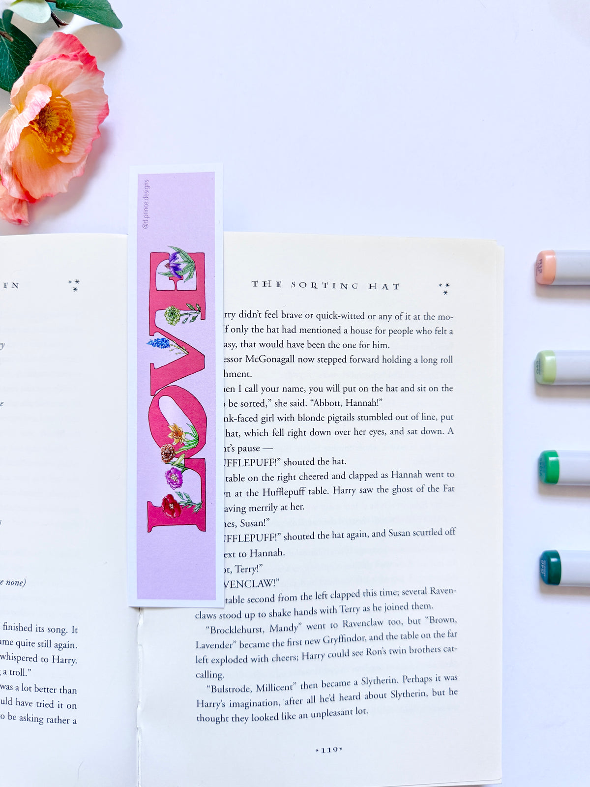 Hand-Illustrated Love with Flowers | Recycled Cardstock Bookmark