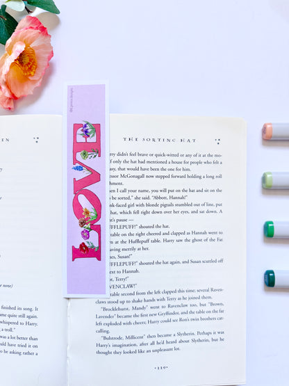 Hand-Illustrated Love with Flowers | Recycled Cardstock Bookmark