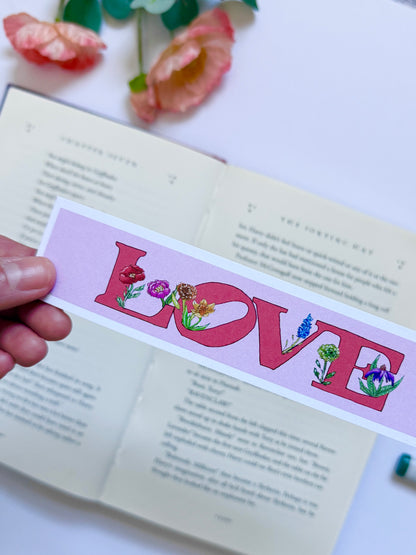 Hand-Illustrated Love with Flowers | Recycled Cardstock Bookmark