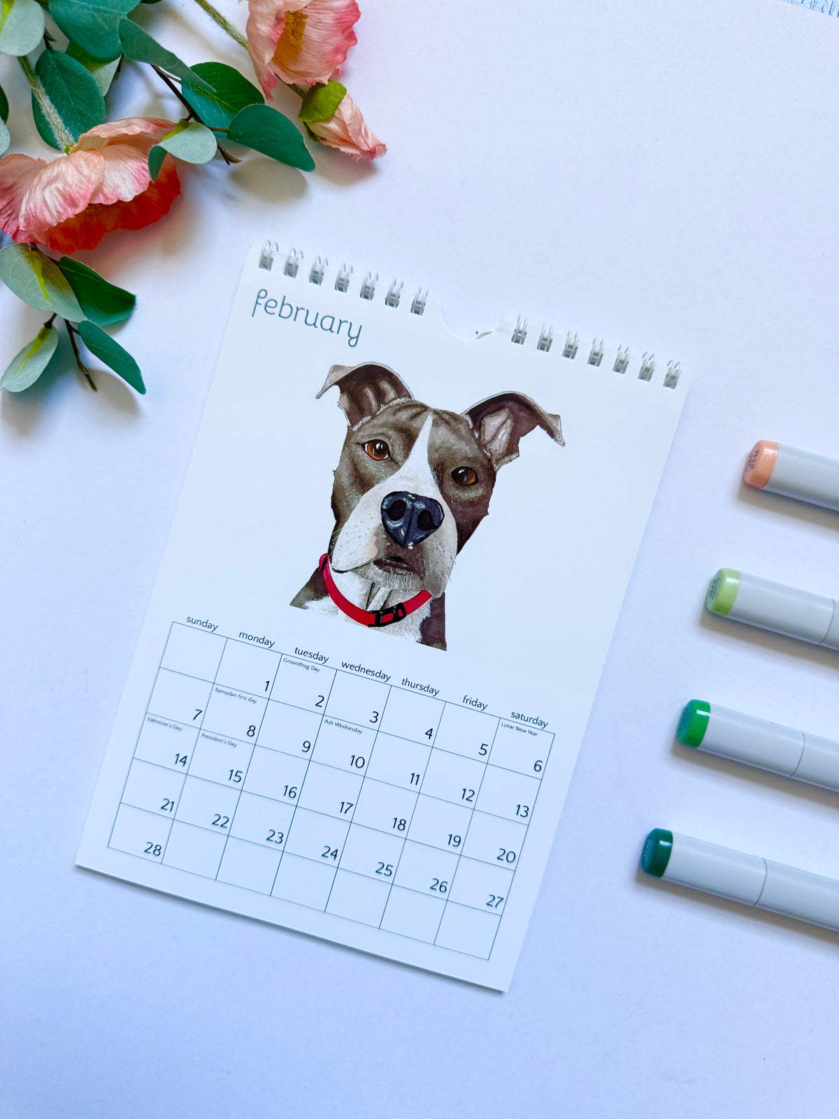 Hand-Illustrated Cats + Dogs | 8.2" x 5.8" Wall Calendar