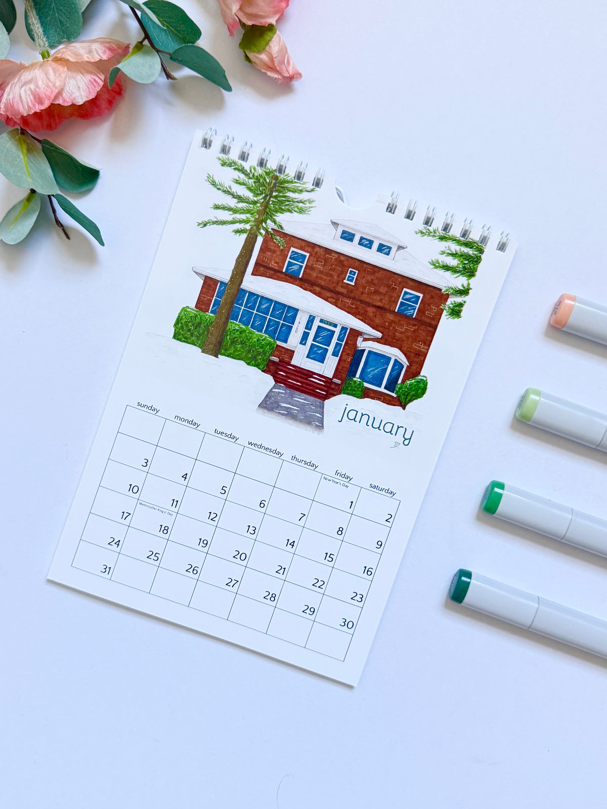 Hand-Illustrated 'Little Houses" | 8.2" x 5.8" Wall Calendar