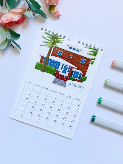 Hand-Illustrated 'Little Houses" | 8.2" x 5.8" Wall Calendar