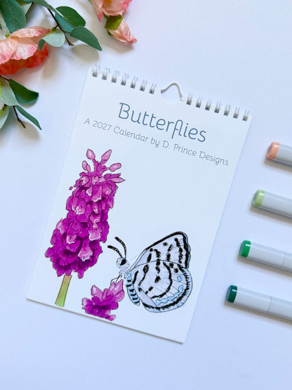 Hand-Illustrated Butterflies | 8.2" x 5.8" Wall Calendar