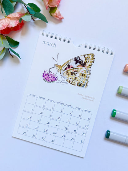 Hand-Illustrated Butterflies | 8.2" x 5.8" Wall Calendar