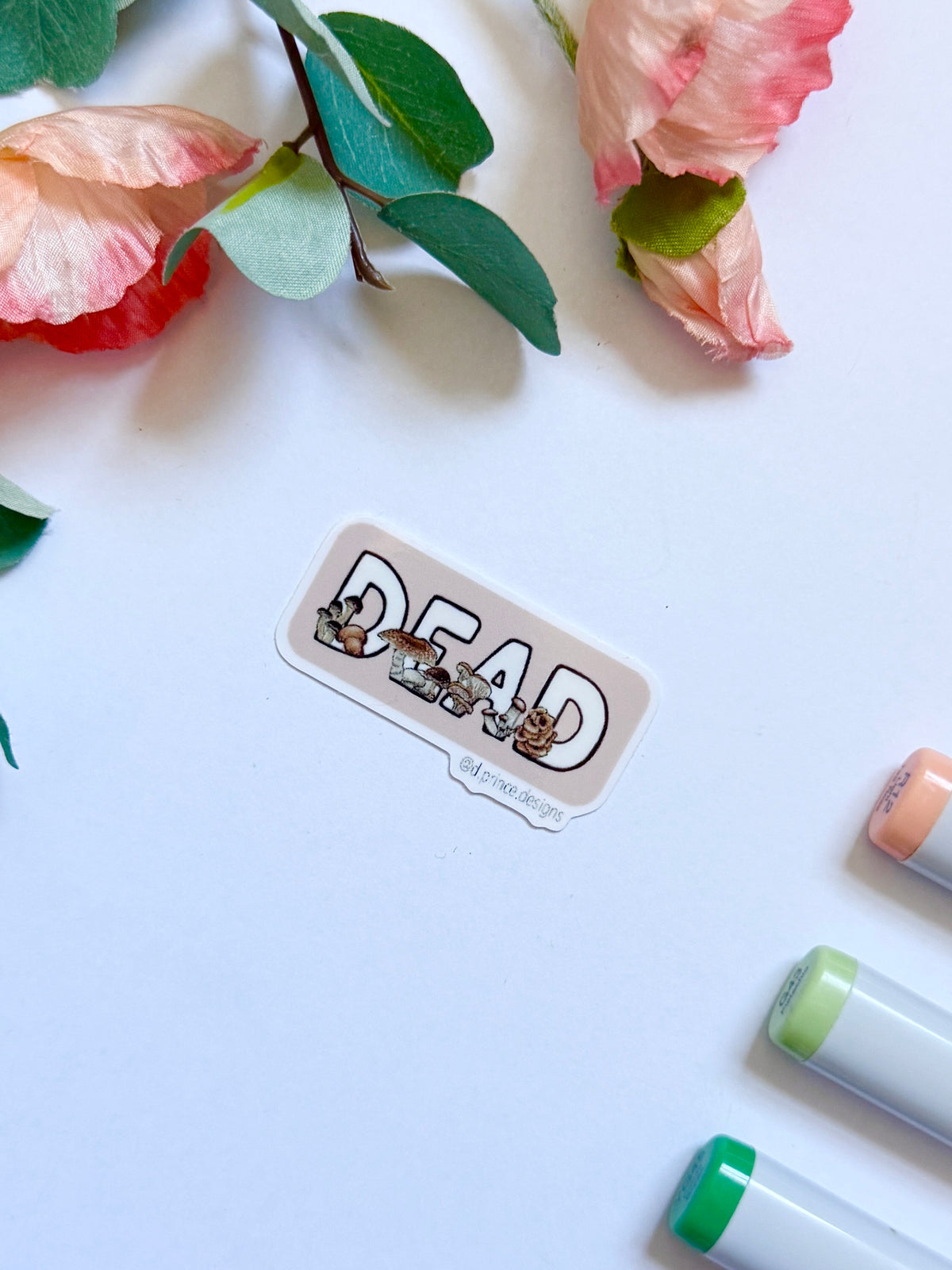 Hand-Illustrated Dead with Mushrooms | 2" Vinyl Sticker