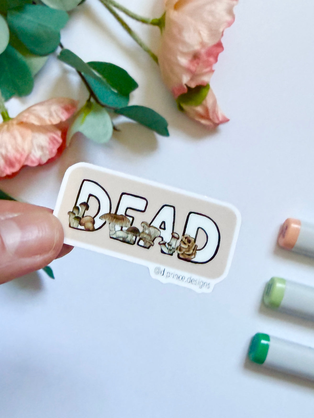 Hand-Illustrated Dead with Mushrooms | 2" Vinyl Sticker
