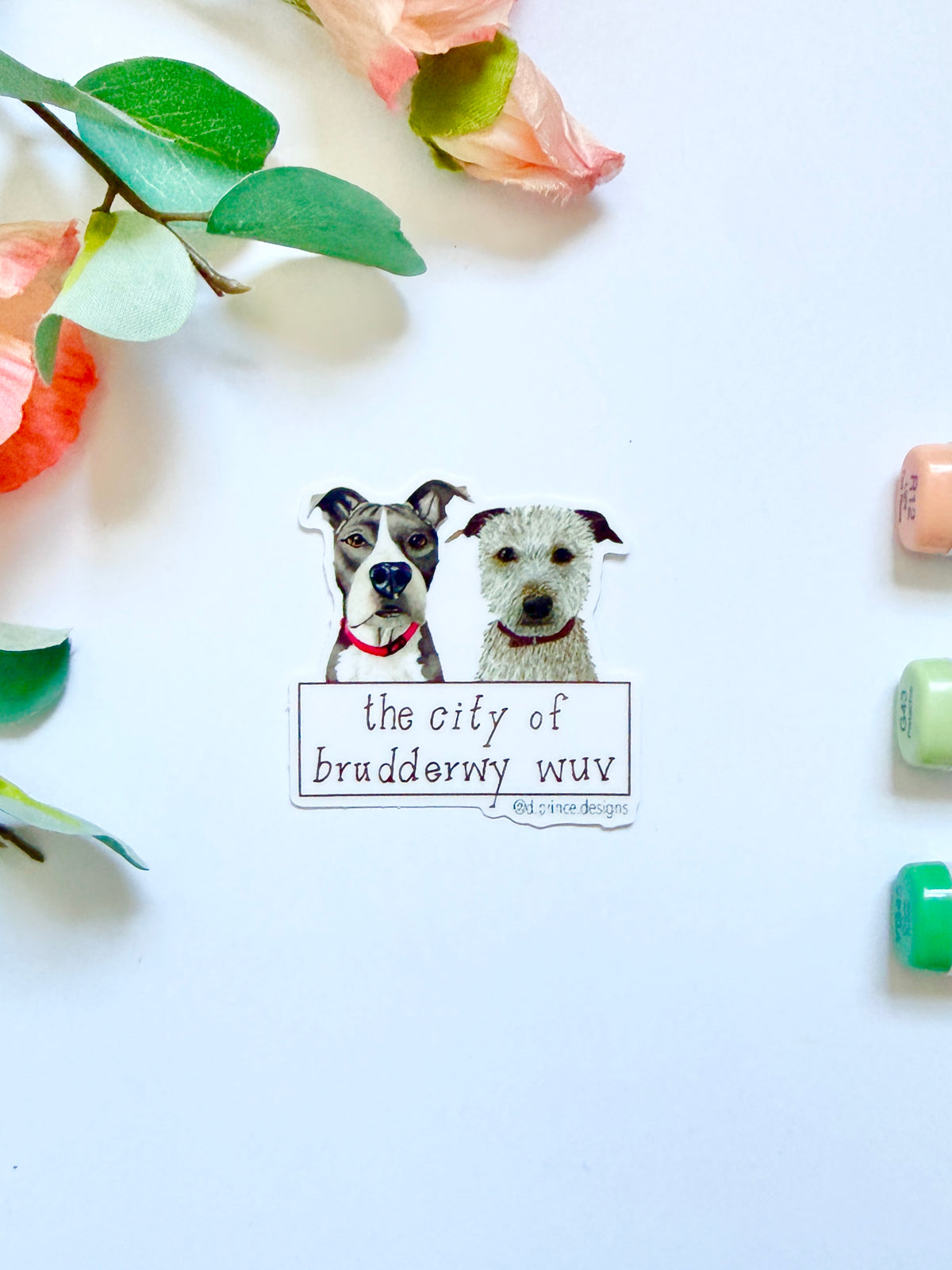 Hand-Illustrated City of Brudderwy Wuv  - 2 Dogs | 2" Vinyl Sticker