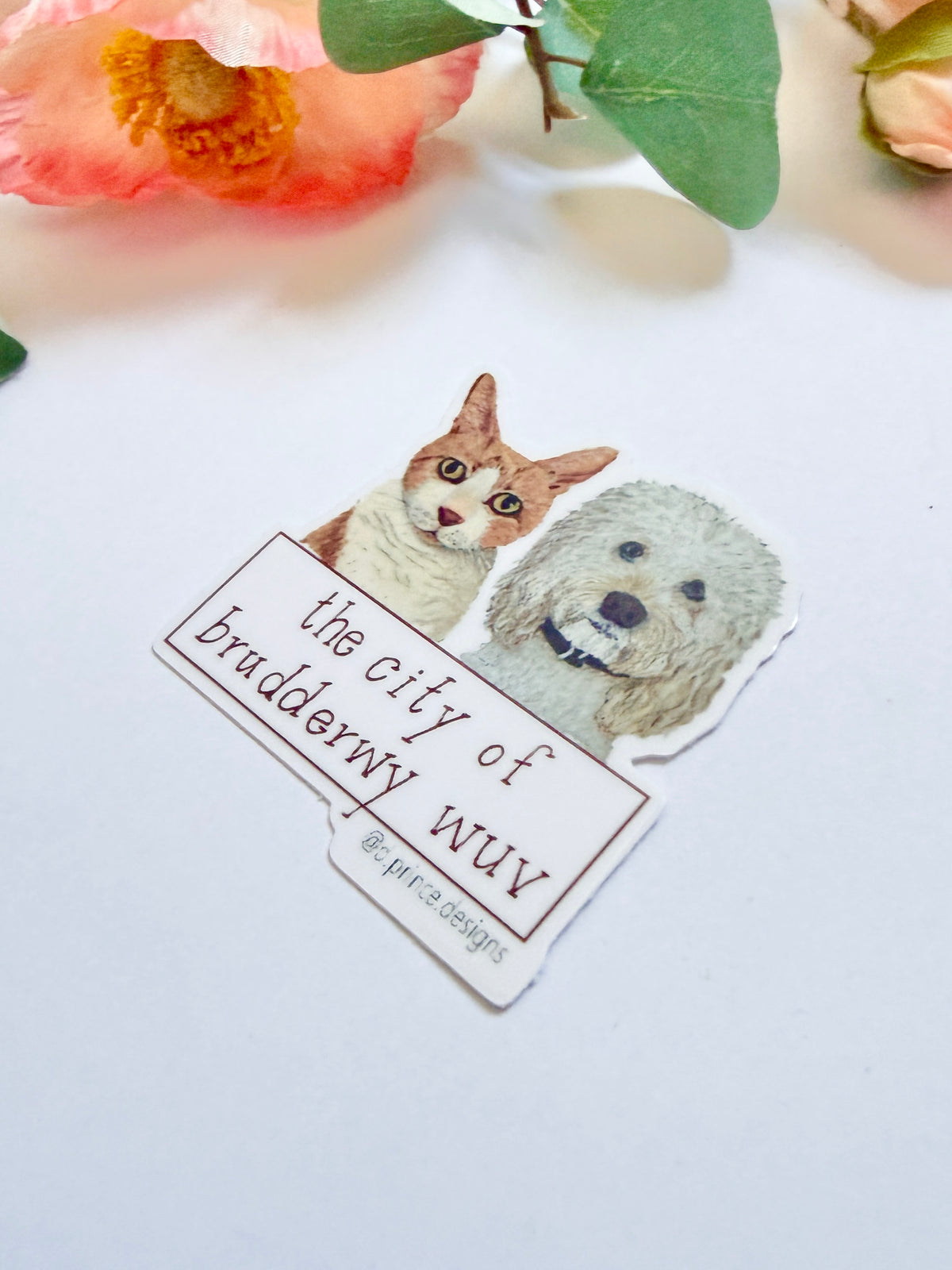 Hand-Illustrated City of Brudderwy Wuv  - 1 Dogs + 1 Cat | 2" Vinyl Sticker
