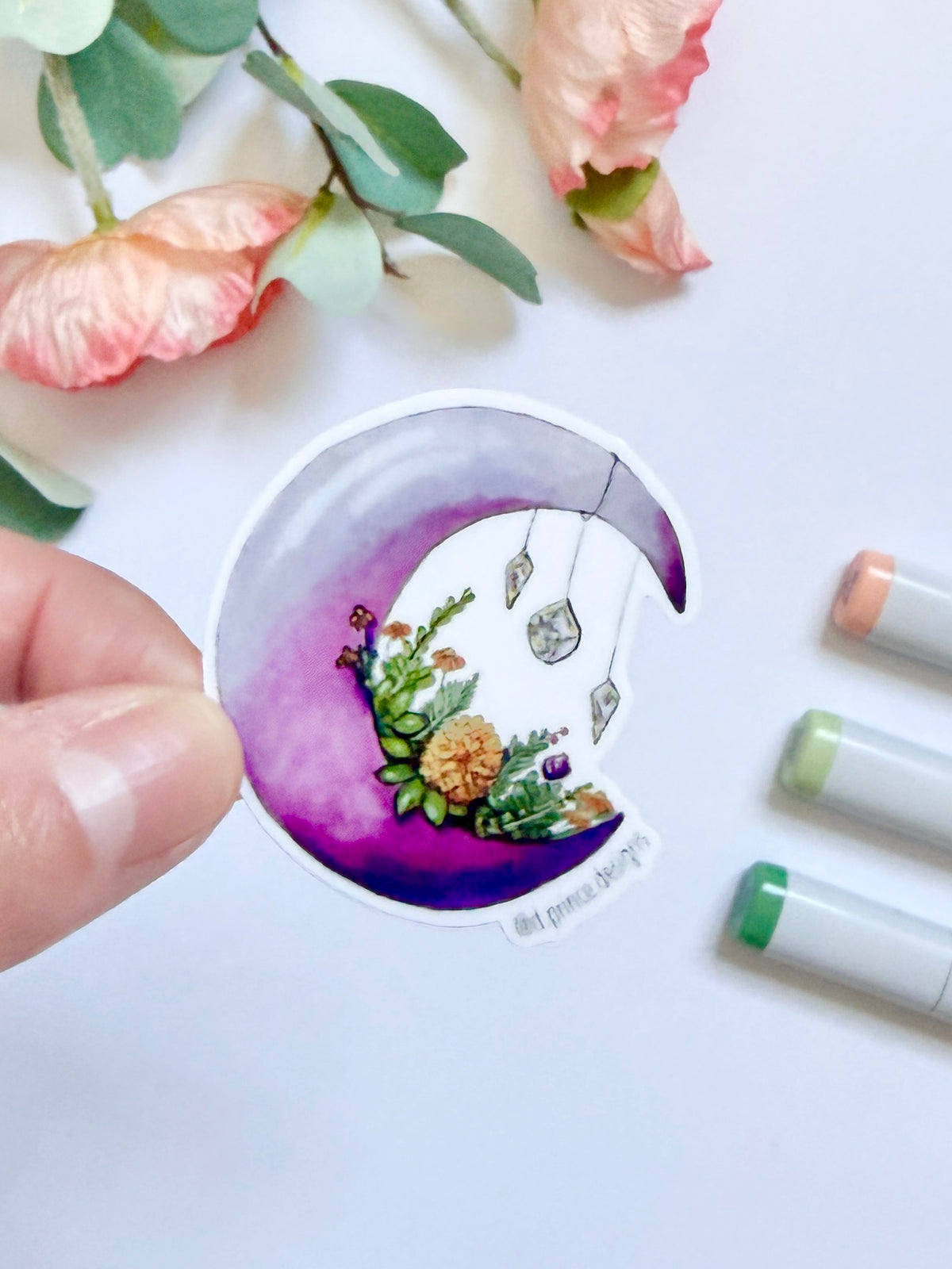 Hand-Illustrated Floral Moon | 2" Vinyl Sticker