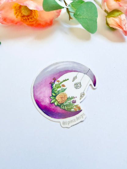 Hand-Illustrated Floral Moon | 2" Vinyl Sticker