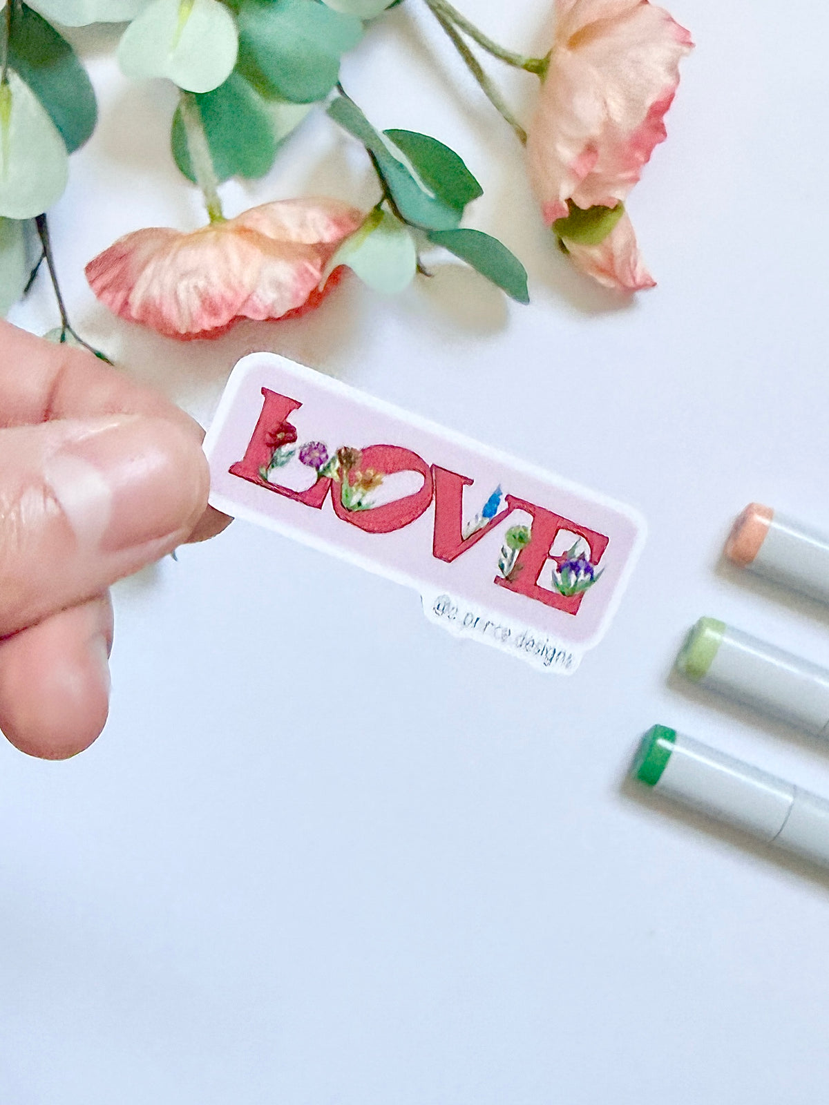 Hand-Illustrated Love with Flowers | 2" Vinyl Sticker