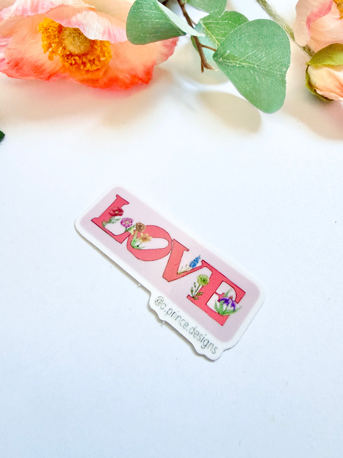 Hand-Illustrated Love with Flowers | 2" Vinyl Sticker