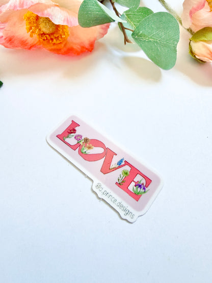 Hand-Illustrated Love with Flowers | 2" Vinyl Sticker