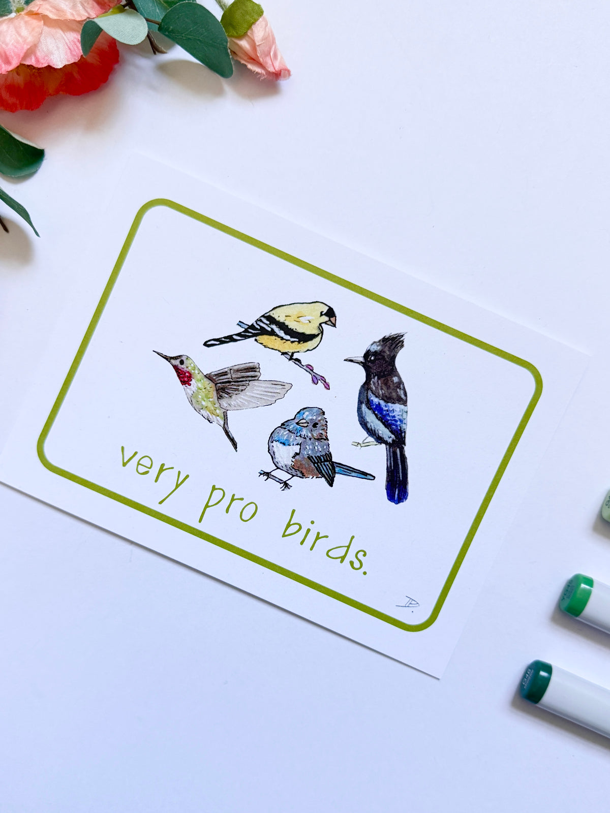 Hand-Illustrated 'Very Pro Birds' | Recycled Cardstock Print