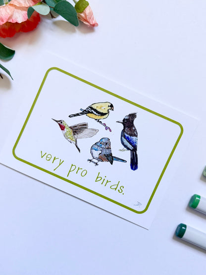 Hand-Illustrated 'Very Pro Birds' | Recycled Cardstock Print
