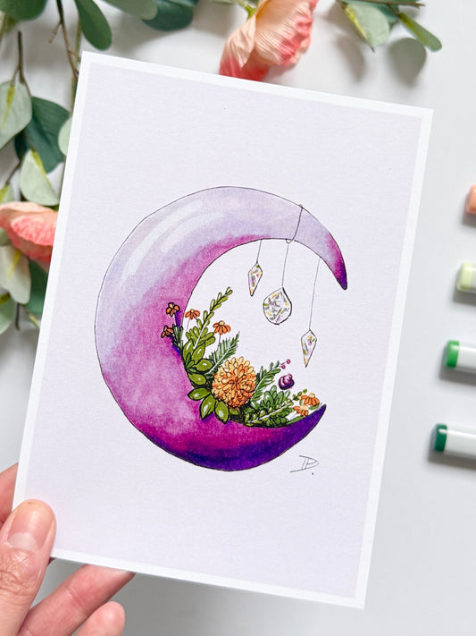Hand-Illustrated Floral Moon | Recycled Cardstock Print