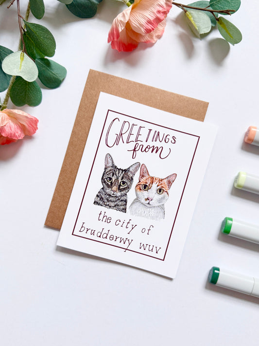 Greetings from the City of 'Brudderwy Wuv' | Hand Illustrated Greeting Card