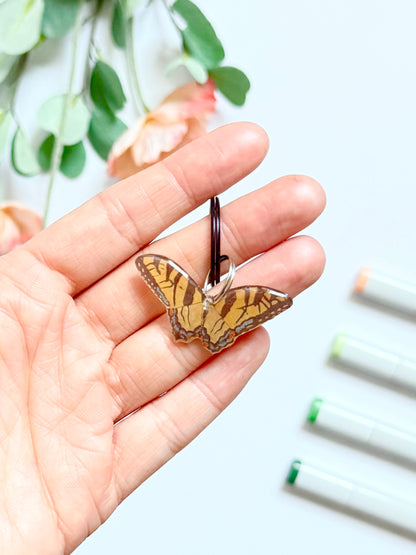 Hand-Illustrated Eastern Tiger Swallowtail Butterfly | Handmade Acrylic + Resin Keychain/Bag Charm
