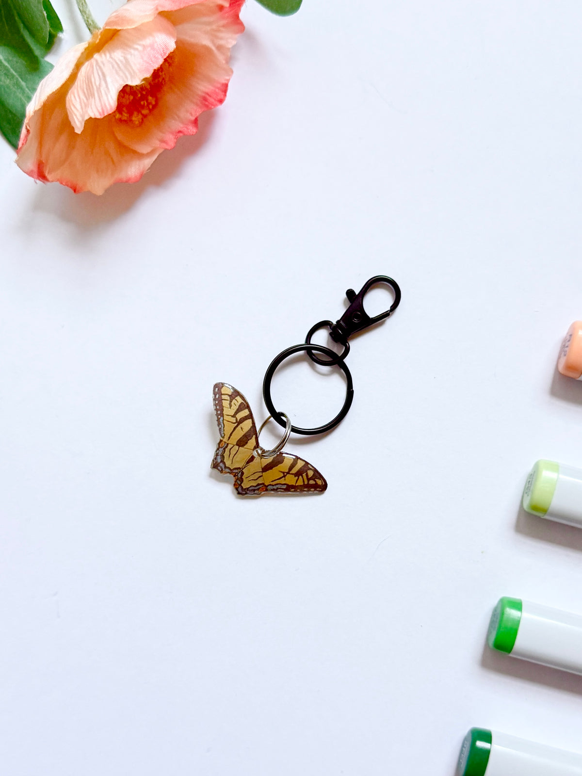 Hand-Illustrated Eastern Tiger Swallowtail Butterfly | Handmade Acrylic + Resin Keychain/Bag Charm