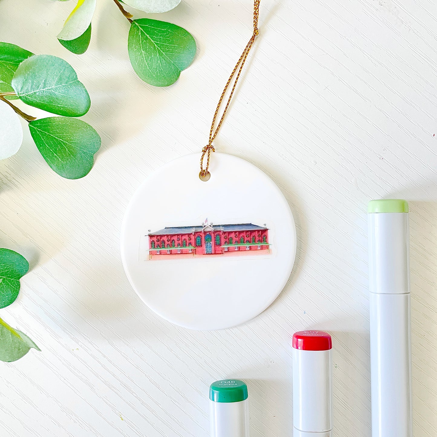 Eastern Market, Washington, DC | White Ceramic Ornament with Gold Tassel