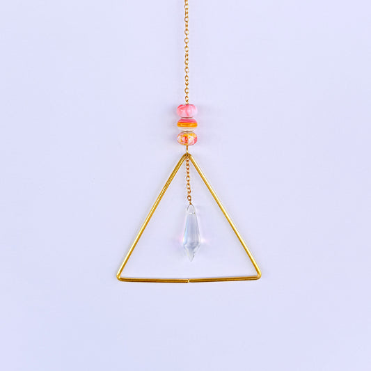 Small Triangle Decorative Suncatcher with Pink and Orange Beads