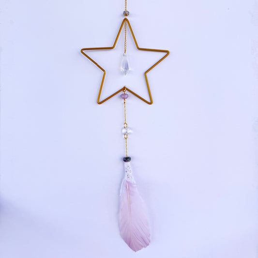 Decorative Star Suncatcher with Purple Beads + Feather