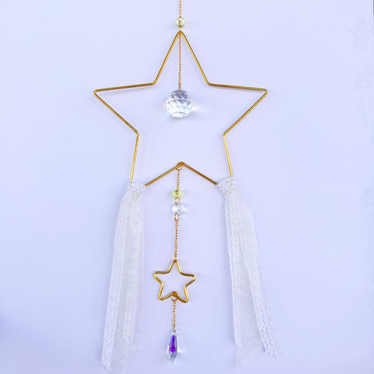 Decorative Star Suncatcher with Lemon Yellow Beads + Ribbon