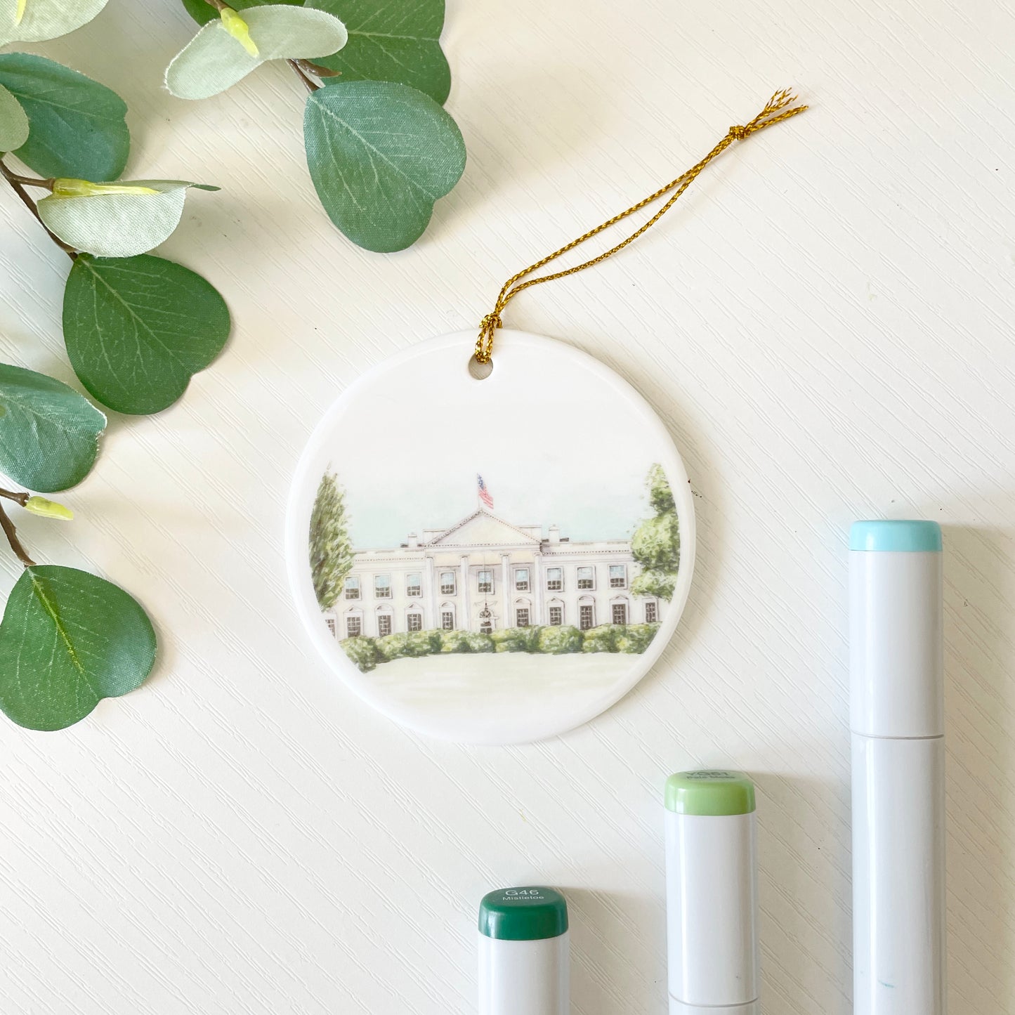 White House | White Ceramic Ornament with Gold Tassel