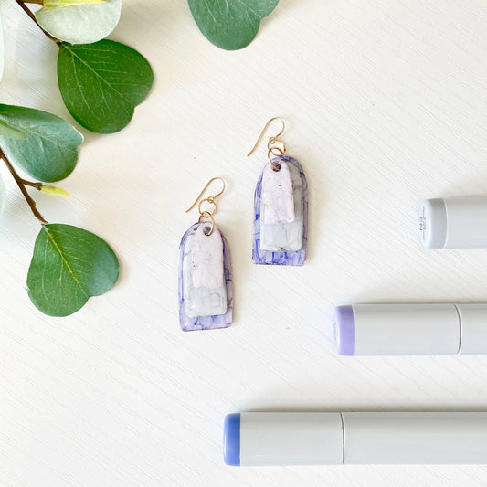 Upcycled Plastic Earrings | “The Karen” Lavender + Gray Layered Arches