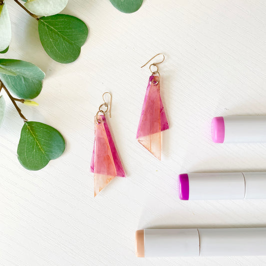 Upcycled Plastic Earrings | “The Kathy” Translucent Pink and Peach Layered Fairy Wings