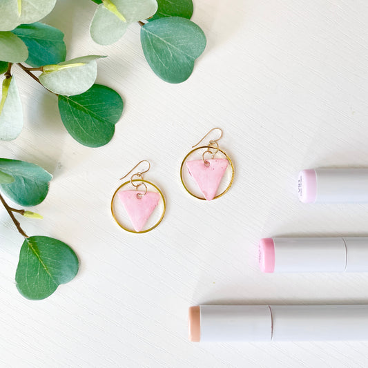 Upcycled Plastic Earrings | “The Dana” Light Pink Triangles + Gold Hoops