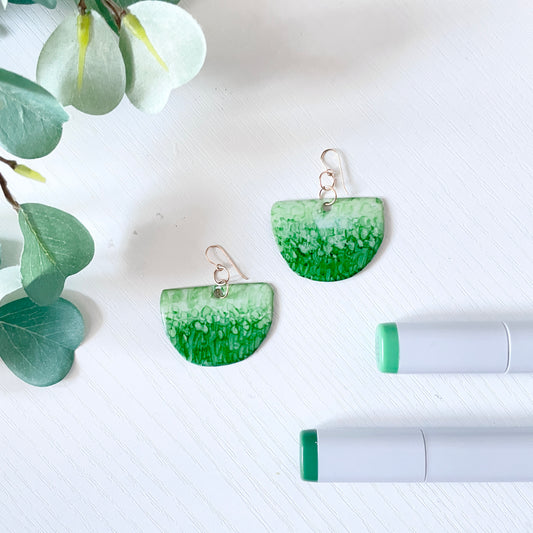 Upcycled Plastic Earrings | Large Ombre Green Upside Down Arches