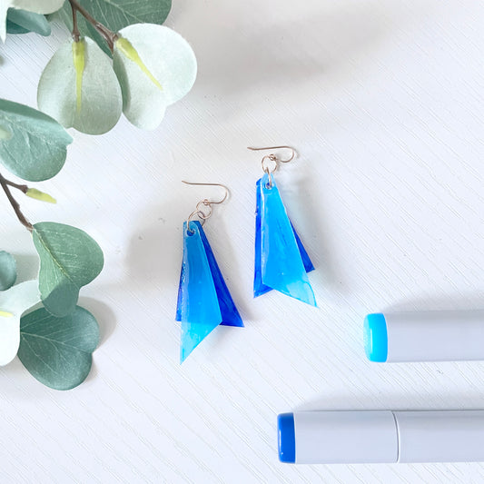 Upcycled Plastic Earrings | “The Katrina” Translucent Blue Layered Fairy Wings