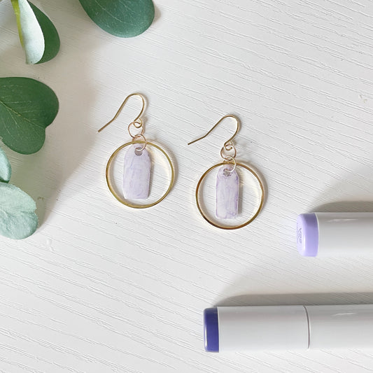 Upcycled Plastic Earrings | Marbled Light Purple Arches with Gold Circles