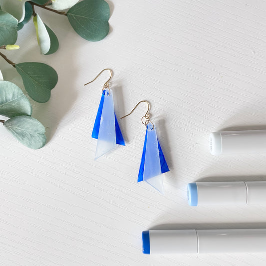 Upcycled Plastic Earrings | Translucent Light and Cobalt Blue Fairy Wing Earrings