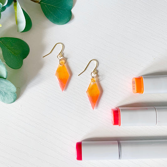 Upcycled Plastic Earrings | Translucent Ombre Sunset Orange Diamonds