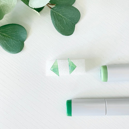 Upcycled Plastic Earring Studs | Sage Green Triangles