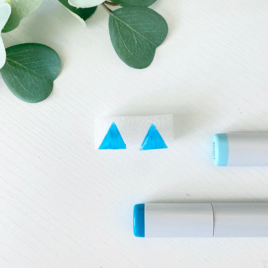 Upcycled Plastic Earring Studs | Bright Blue Triangles