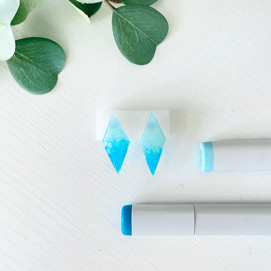 Upcycled Plastic Earring Studs | Bright Blue Ombre Diamonds