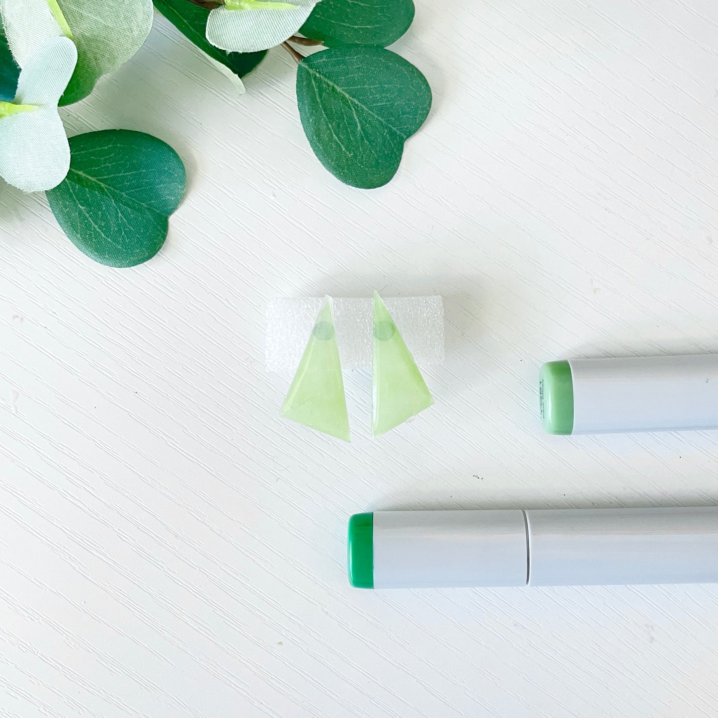 Upcycled Plastic Earring Studs | Light Green Triangles