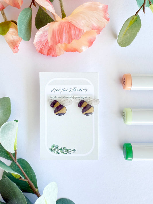 Hand-Illustrated Bumblebee | Handmade Acrylic Studs