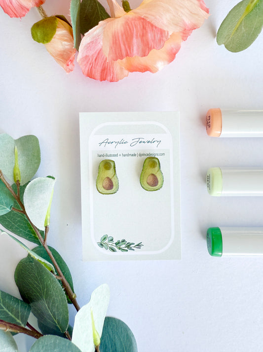 Hand-Illustrated Avocado | Handmade Acrylic Studs