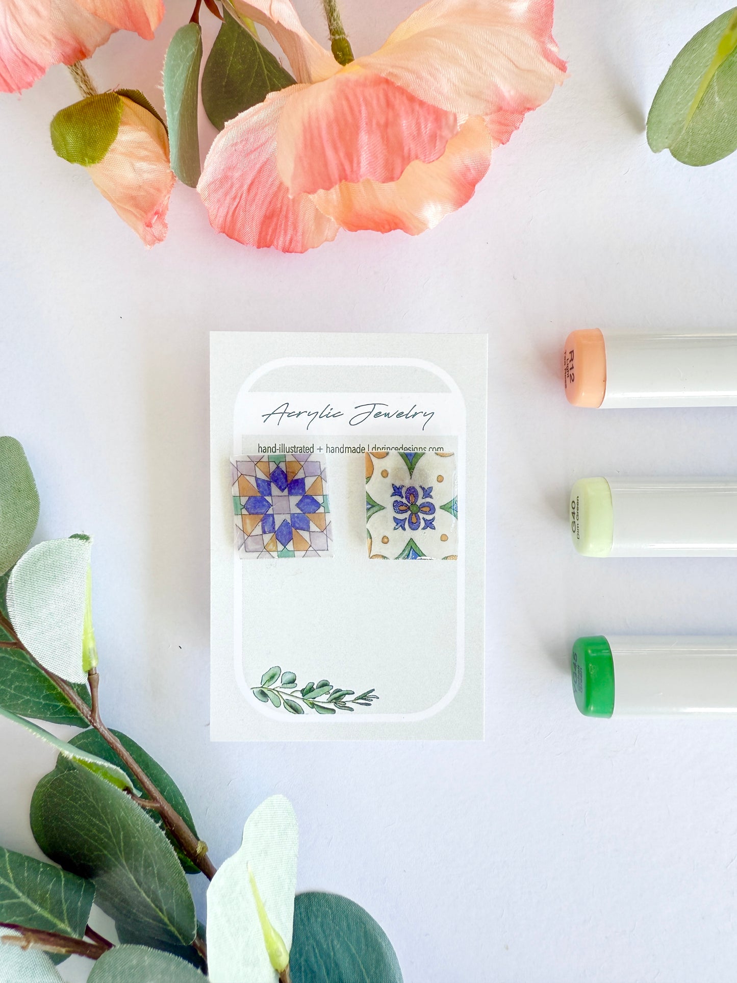 Hand-Illustrated Portuguese Tiles | Handmade Acrylic Studs
