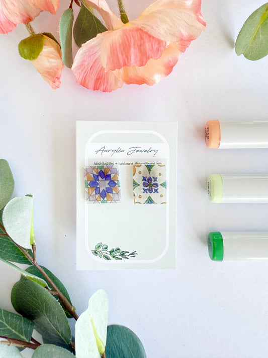 Hand-Illustrated Portuguese Tiles | Handmade Acrylic Studs