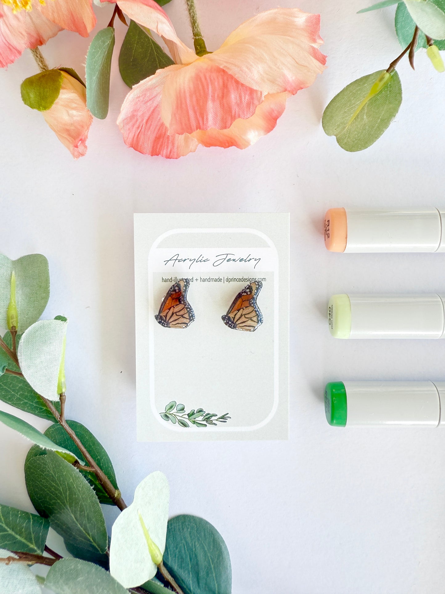 Hand-Illustrated Monarch Butterflies | Handmade Acrylic Studs