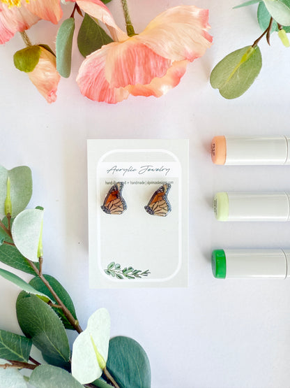 Handmade Acrylic + Resin Studs | Monarch Butterflies