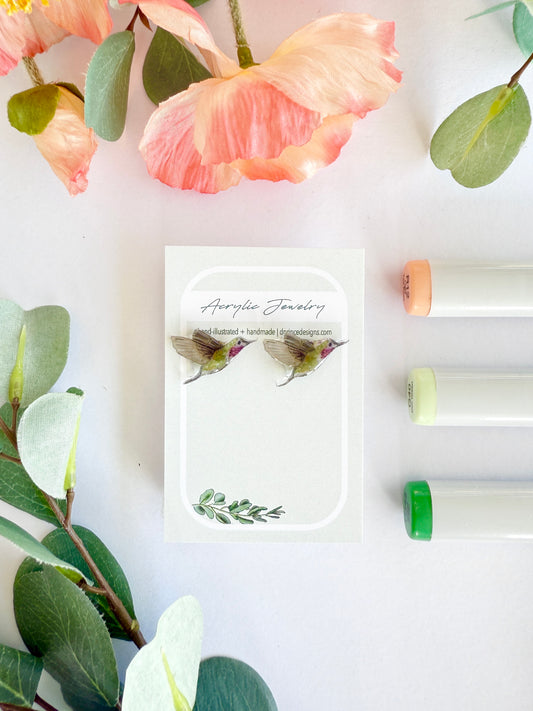 Hand-Illustrated Hummingbirds | Handmade Acrylic Studs