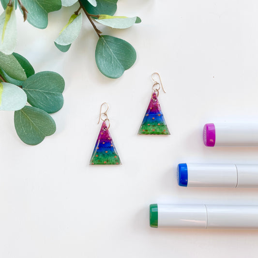 Upcycled Plastic Earrings | Translucent Jewel Tone Ombre Triangles/Trees