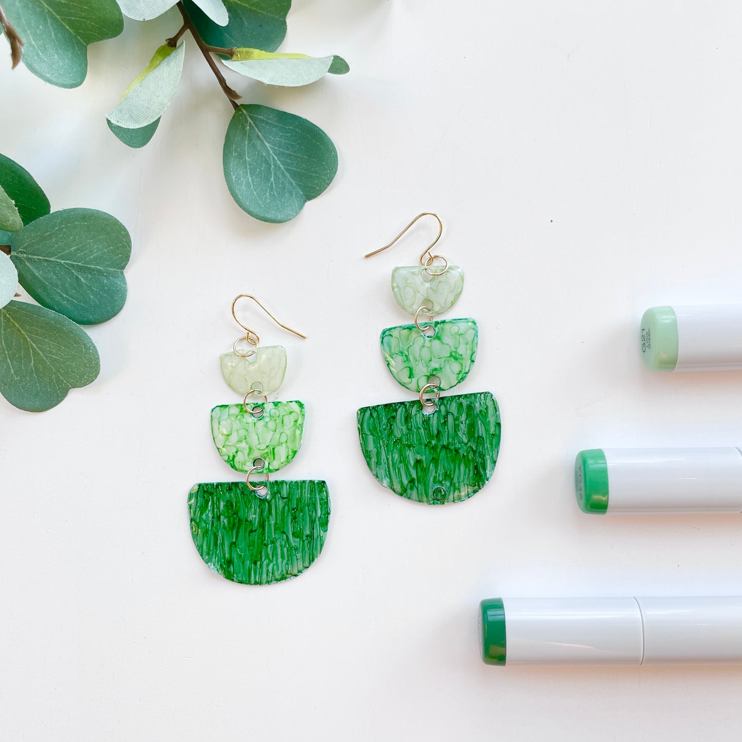 Upcycled Plastic Earrings | Green Ombre Dangle Earrings | Upside-Down Arches