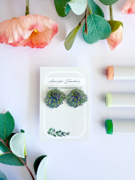 Hand-Illustrated Succulents | Handmade Acrylic Studs